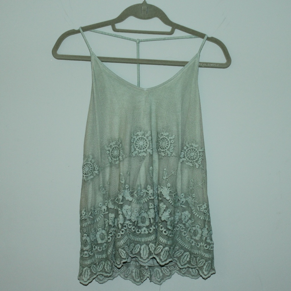 Forever 21 Sea Green Flowy Lace Tank